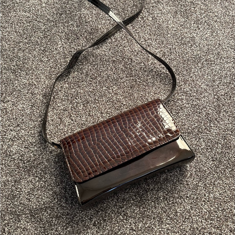 Vintage Brown crossbody bag / croc snakeskin